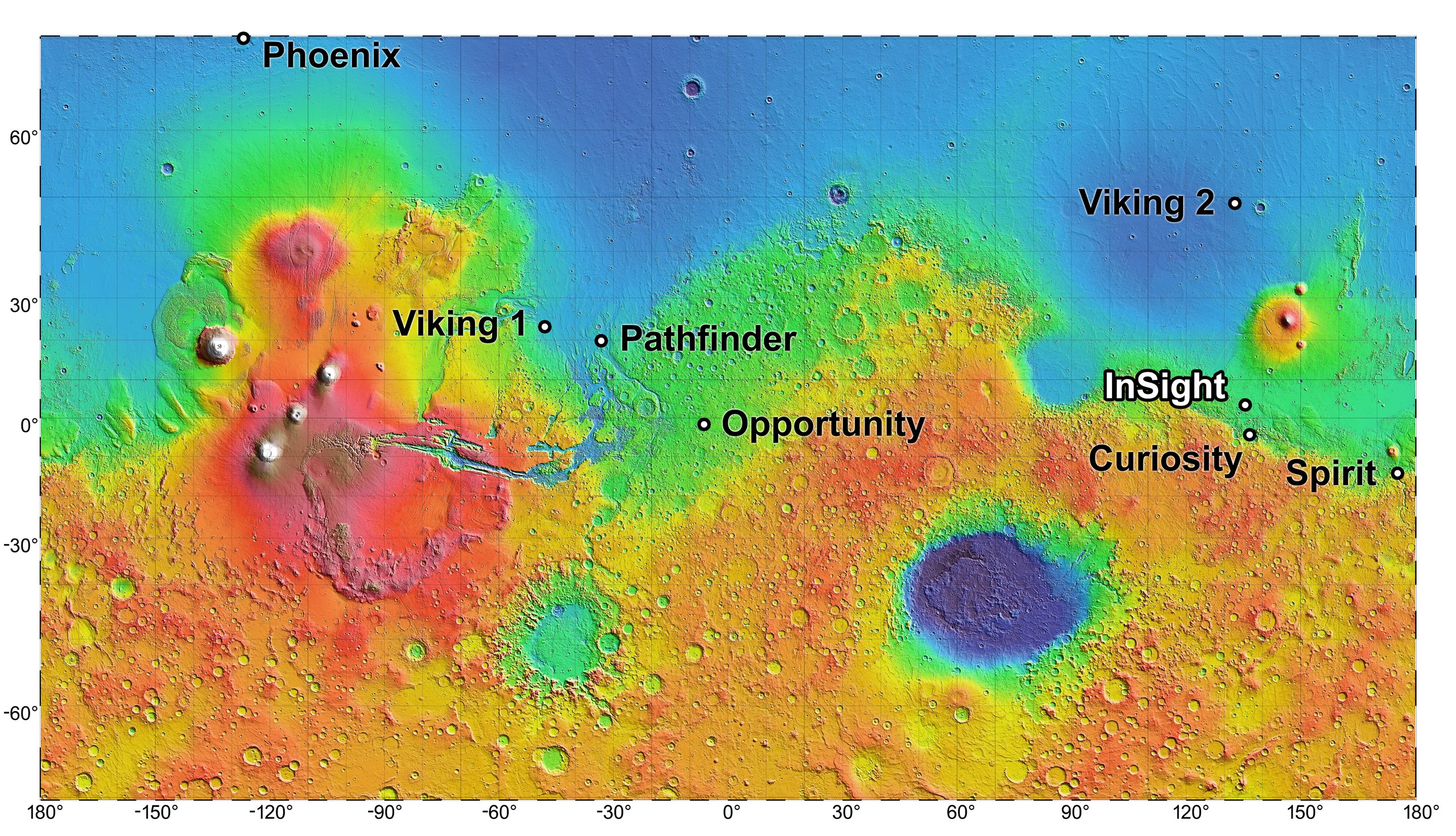 Трехмерная карта Марса со спутника 3д: географическая и физическая
