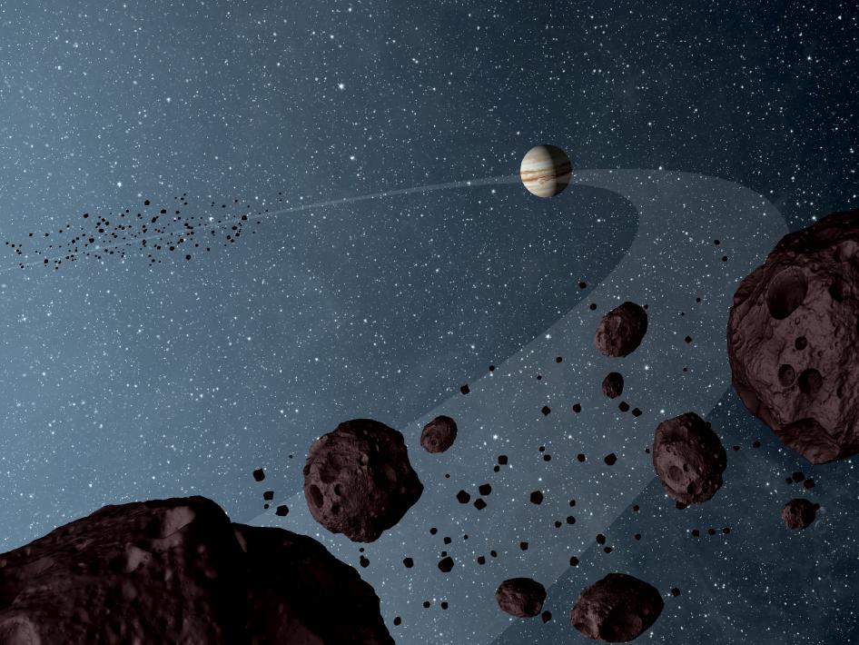 Троянские астероиды Юпитера в представлении художника