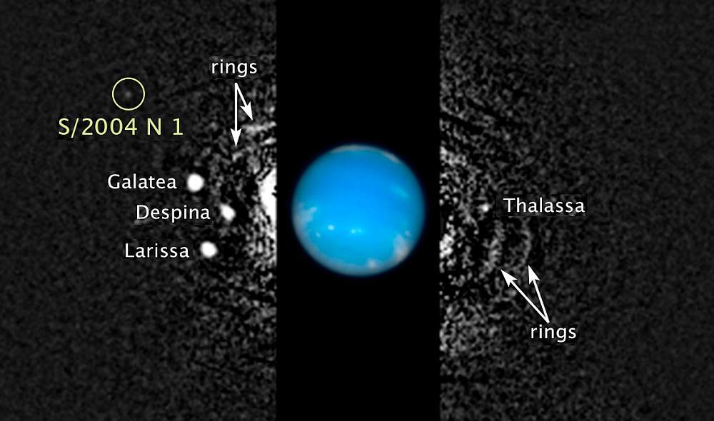 Комбинированный снимок Нептуна, на котором показан новый спутник