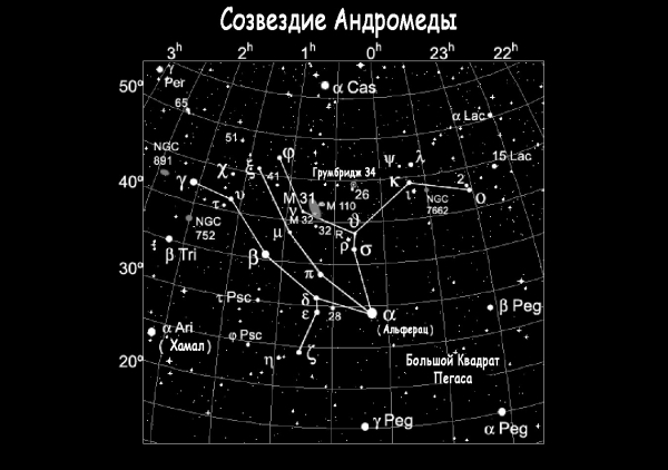 Созвездия андромеда схема по точкам