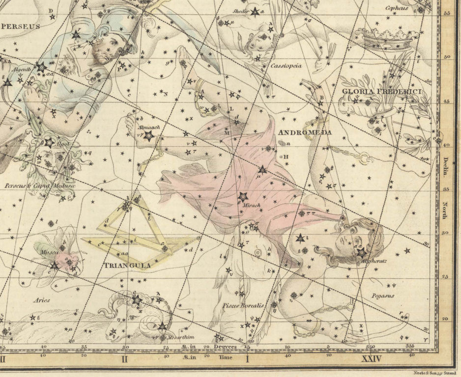 Созвездие Андромеды, рисунок из старинного атласа неба