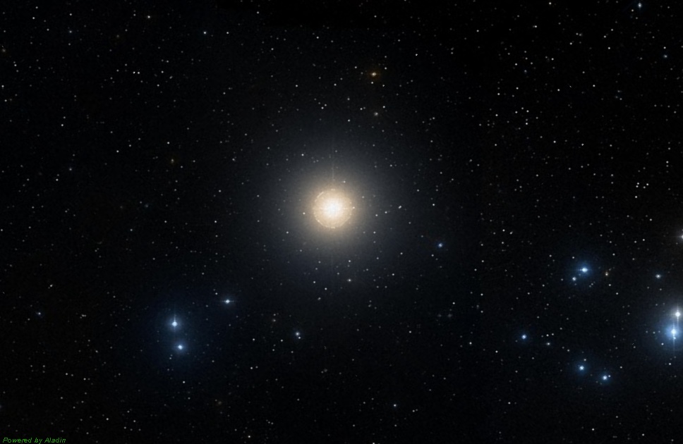 Звезда Альдебаран, снимок взят из каталога DSS