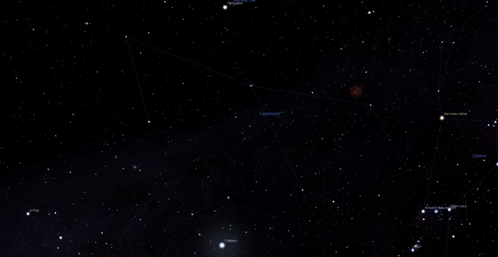 Созвездие Единорог, вид в программу планетарий