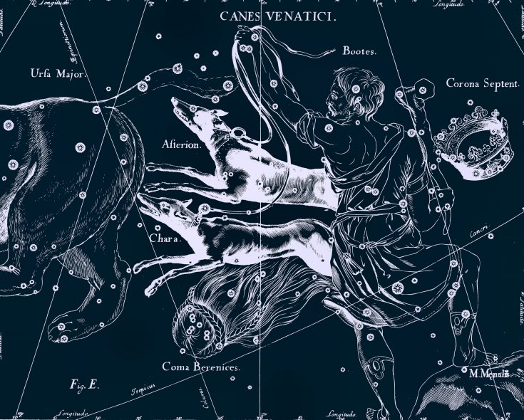Созвездие Гончие Псы, рисунок Яна Гевелия из его атласа созвездий