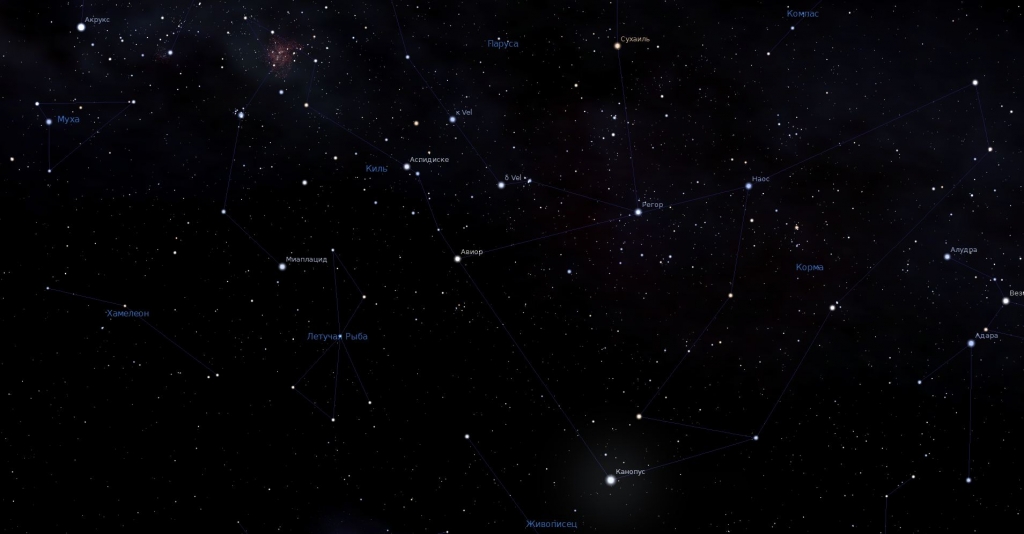 Созвездие Киль, вид в программу планетарий