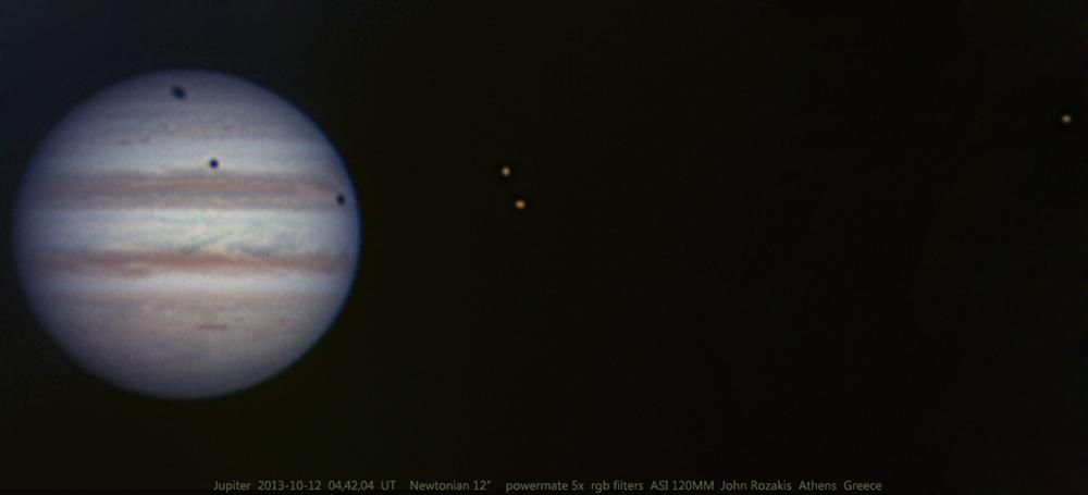 Тройной транзит лун по Юпитеру 12 октября 2013 года