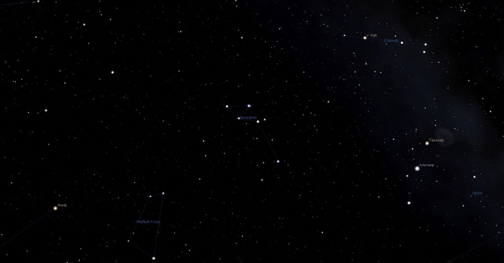 Созвездие Дельфин, вид в программу планетарий Stellarium