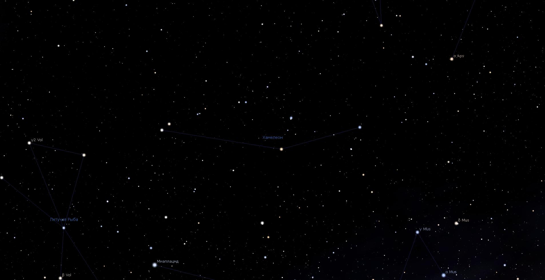 Созвездие Хамелеон, вид в программу планетарий Stellarium