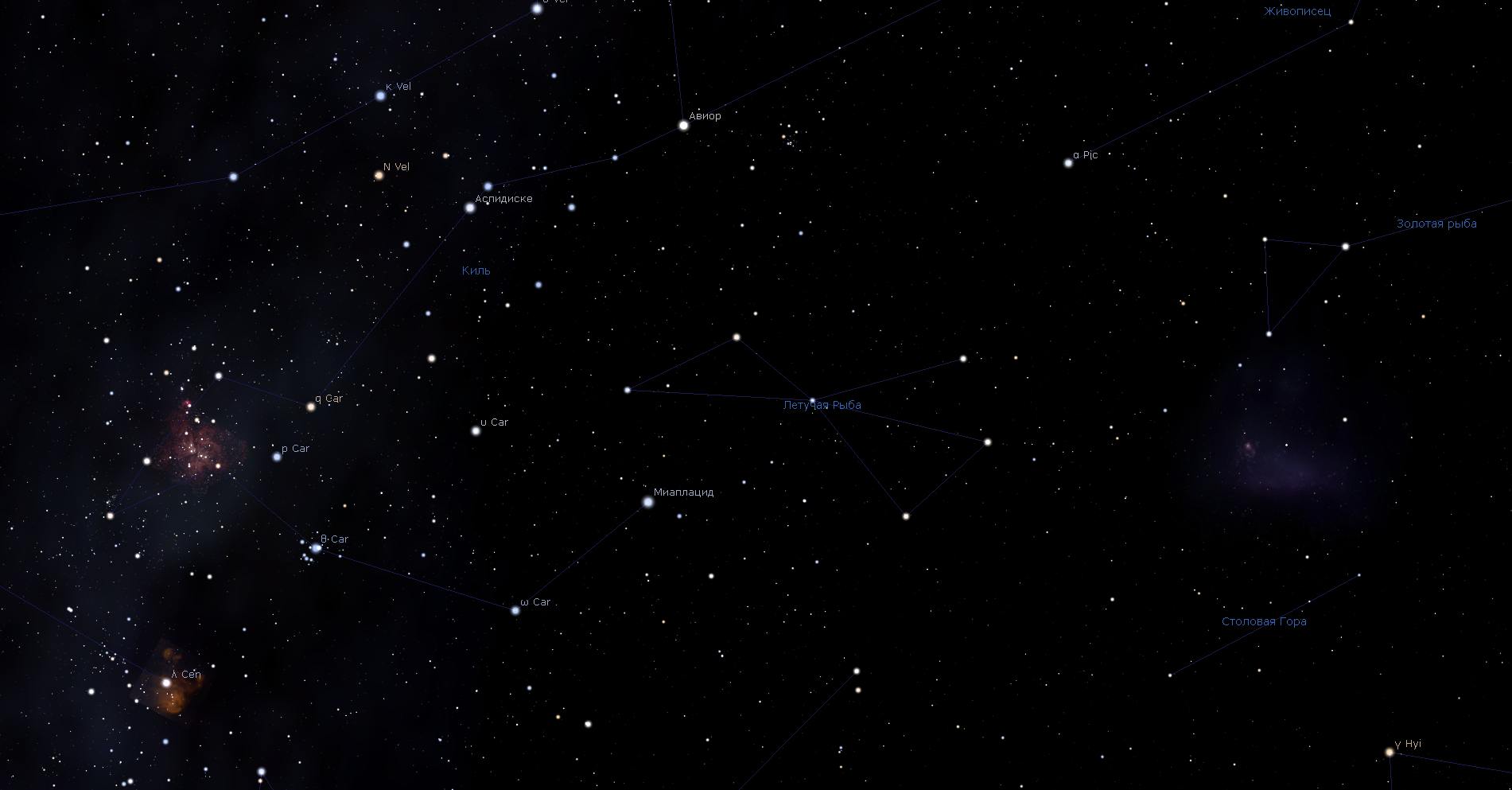 Созвездие Летучая Рыба, вид в программу планетарий Stellarium