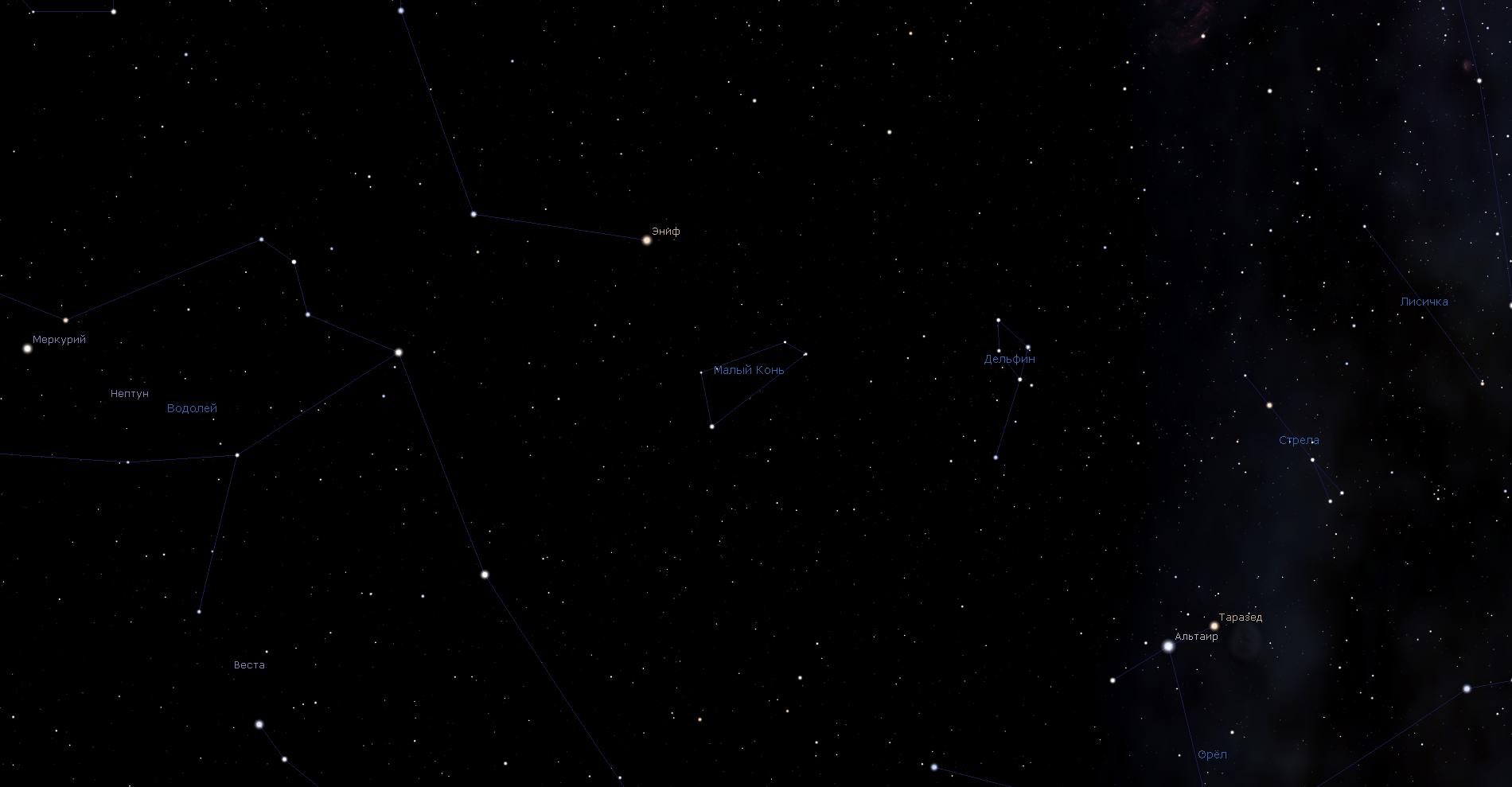 Созвездие Малый Конь, вид в программу планетарий Stellarium
