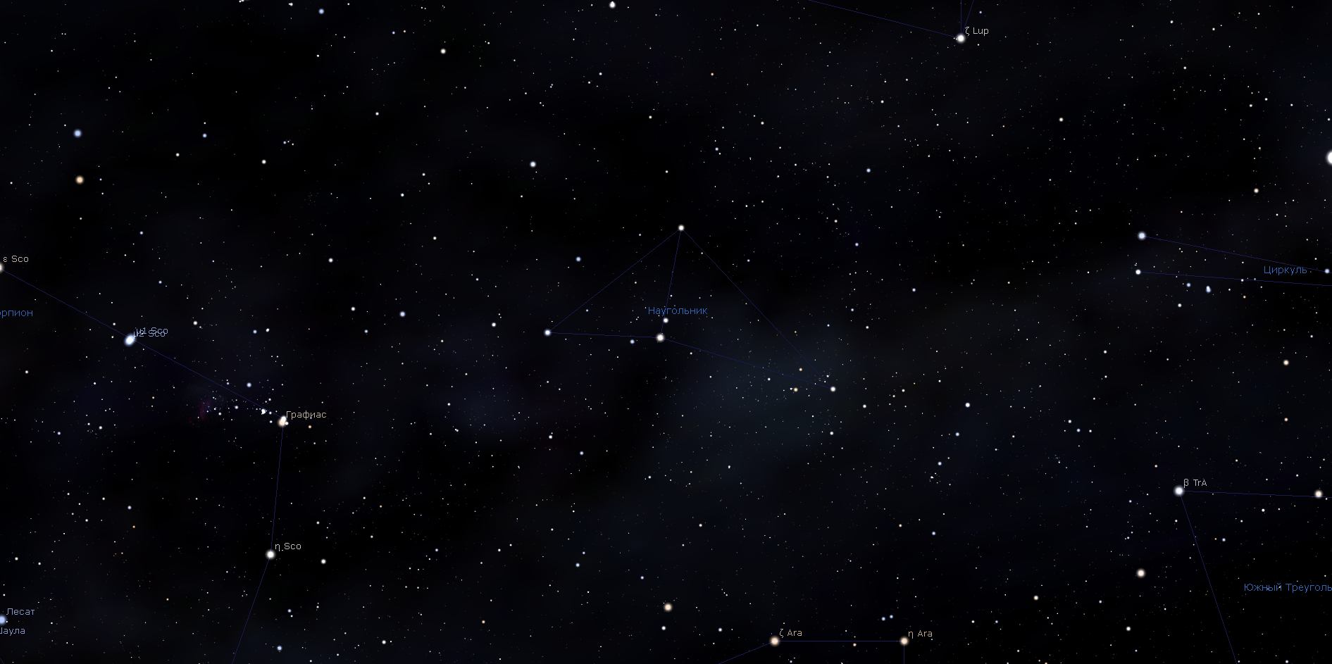 Созвездие Наугольник, вид в программу планетарий Stellarium