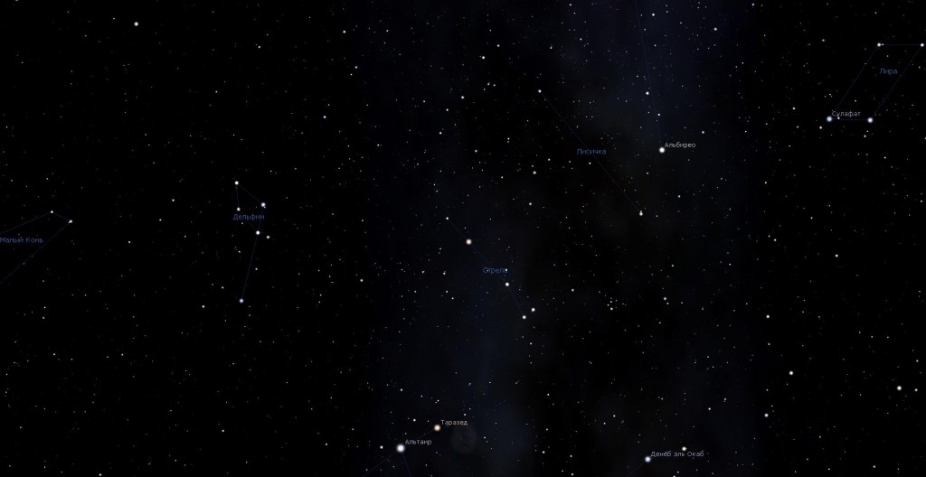 Созвездие Стрела, вид в программу планетарий Stellarium