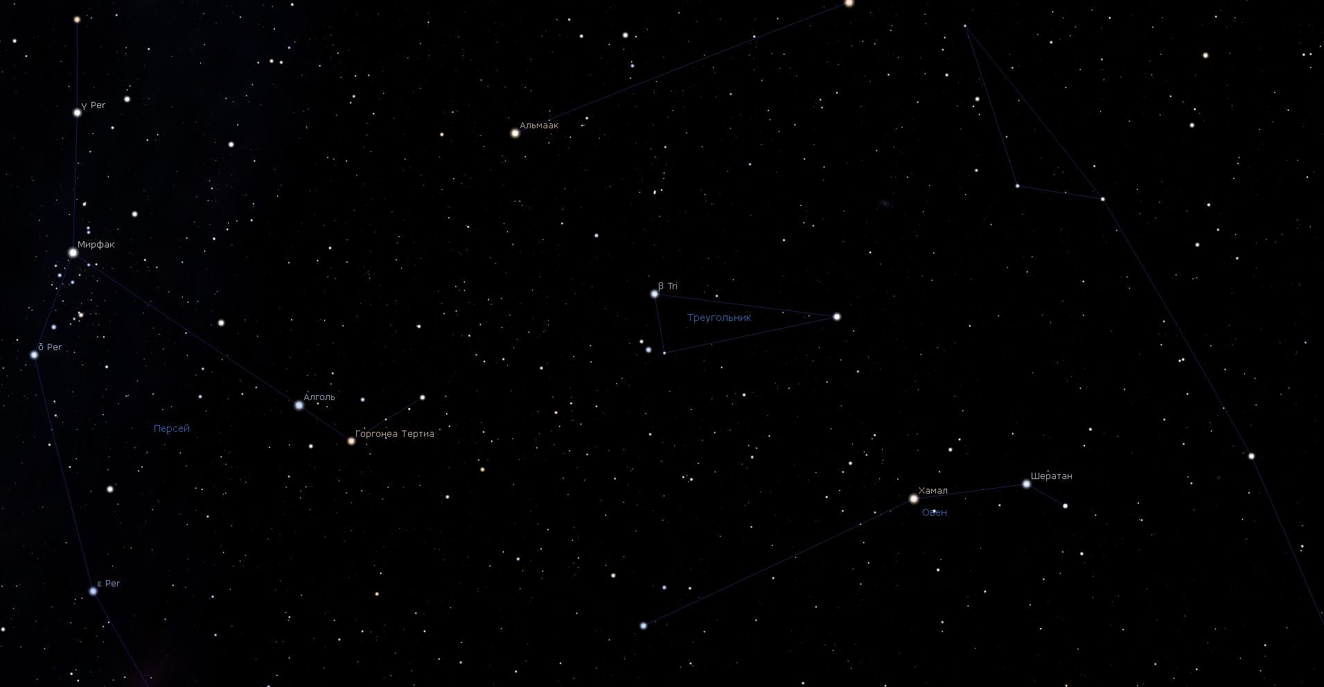 Созвездие Треугольник, вид в программу планетарий Stellarium