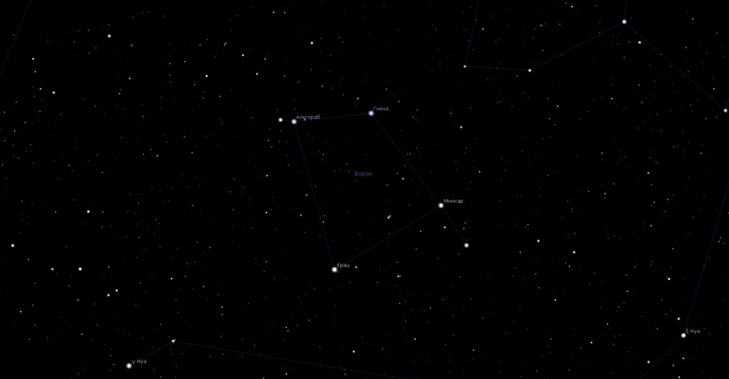 Созвездие Ворон, вид в программу планетарий Stellarium