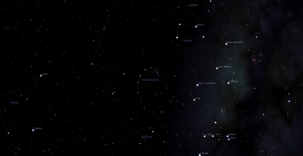 Созвездие Южная Корона, вид в программу планетарий Stellarium