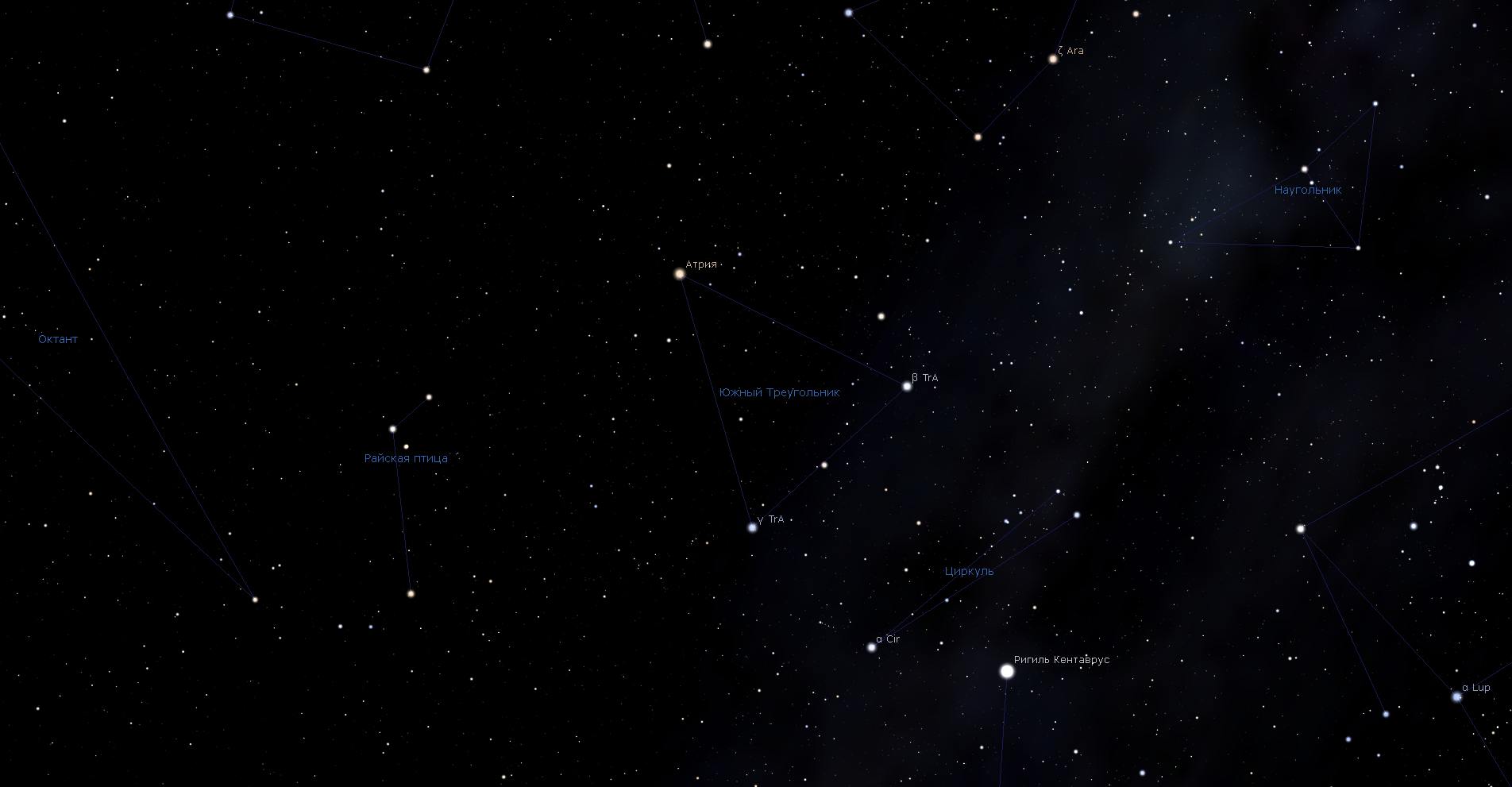 Созвездие Южный Треугольник, вид в программу планетарий Stellarium