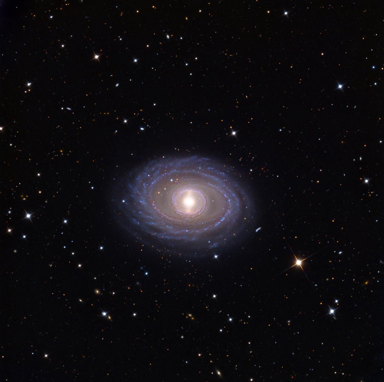 Галактика NGC 1398 - спиральная галактика с плотным внутренним кольцом, окружающим яркий центр ядра