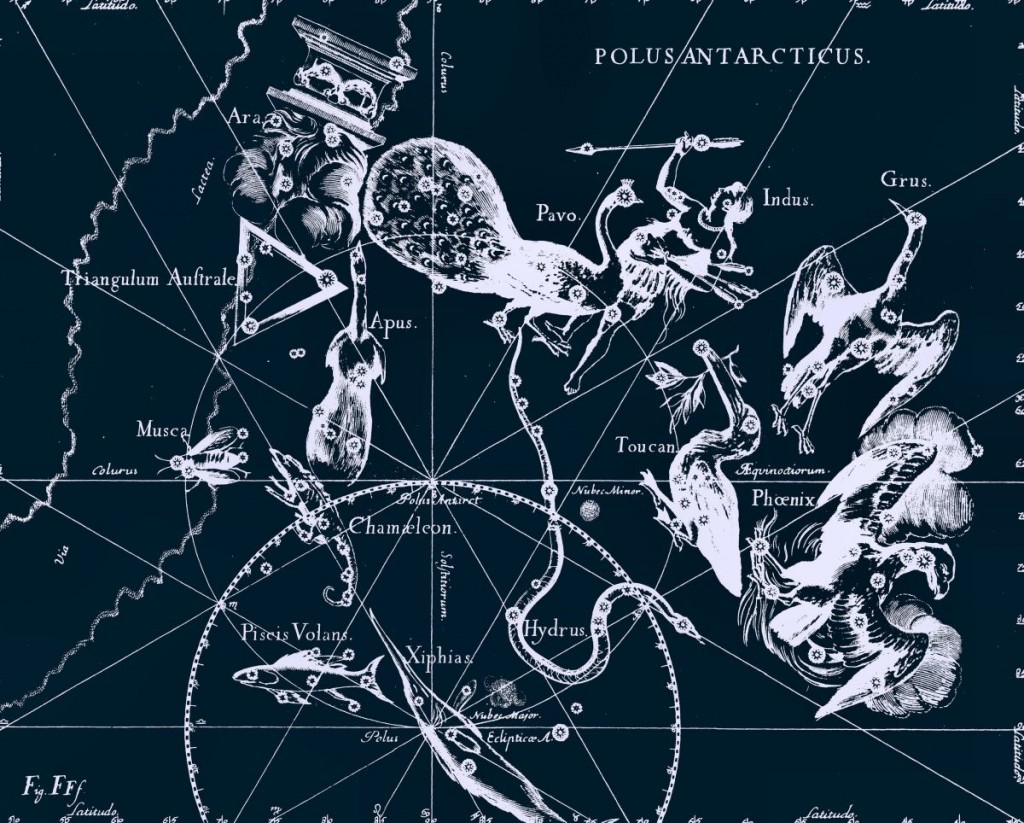 Расположение созвездия Октант, рисунок Яна Гевелия