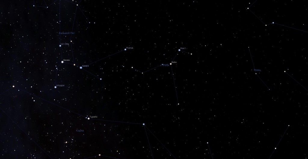 Созвездие Голубь, вид в программу планетарий Stellarium