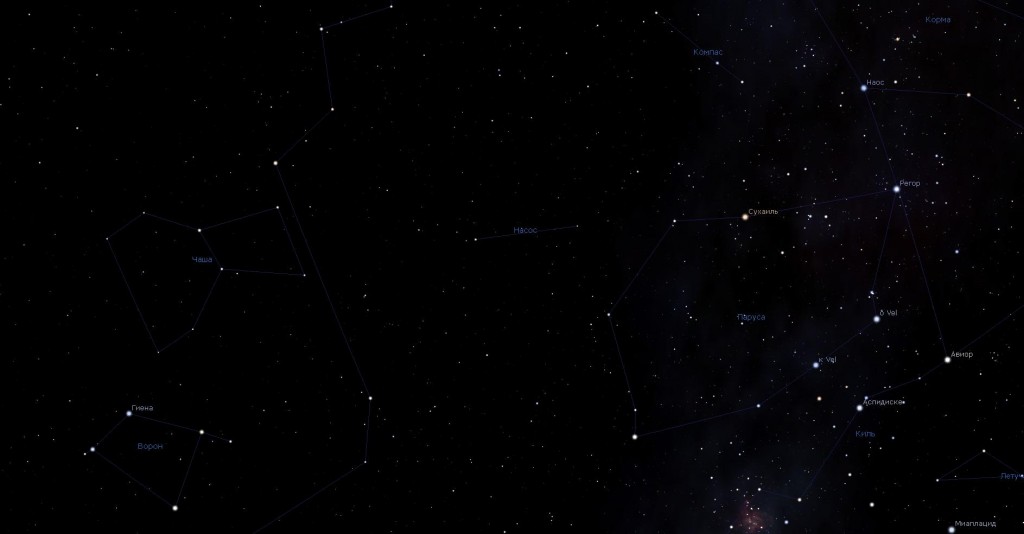 Созвездие Насос, вид в программу планетарий Stellarium