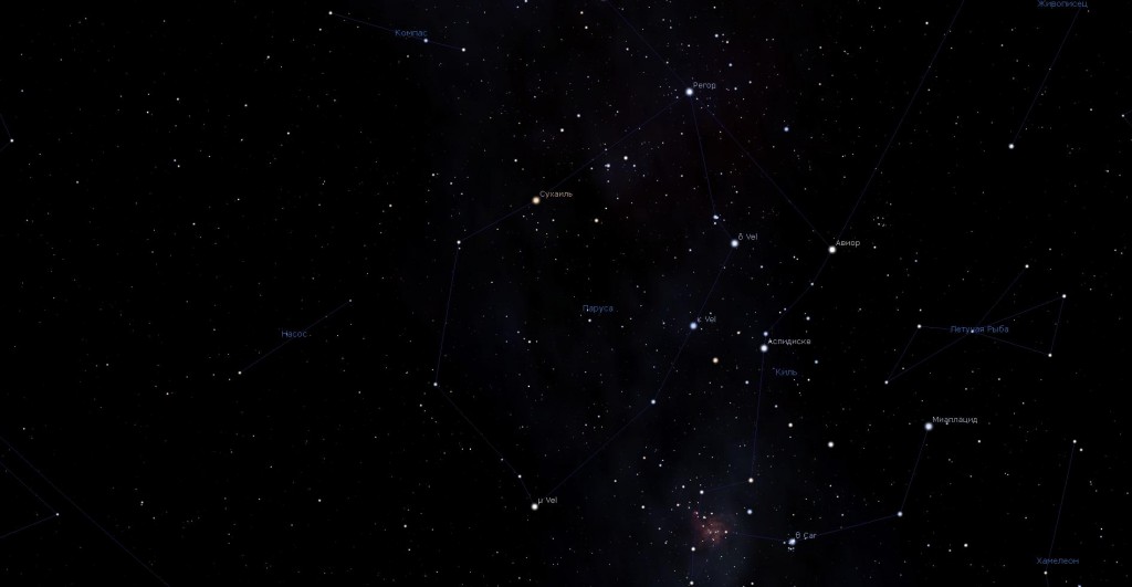 Созвездие Паруса, вид в программу планетарий Stellarium