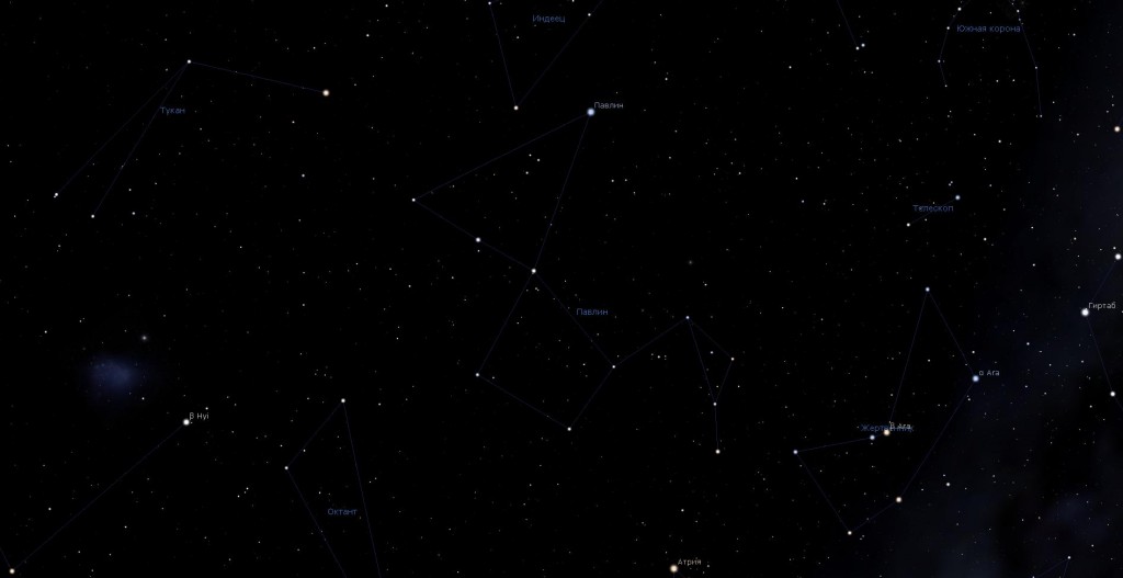 Созвездие Павлин, вид в программу планетарий Stellarium