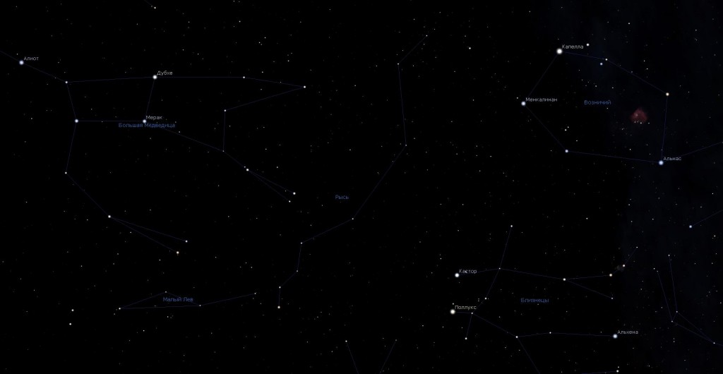 Созвездие Рысь, вид в программу планетарий Stellarium
