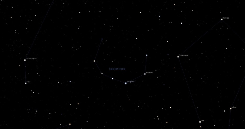Созвездие Северная Корона, вид в программу планетарий Stellarium