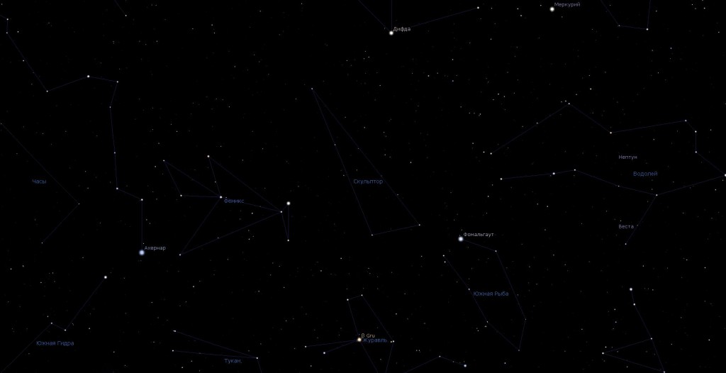 Созвездие Скульптор, вид в программу планетарий Stellarium