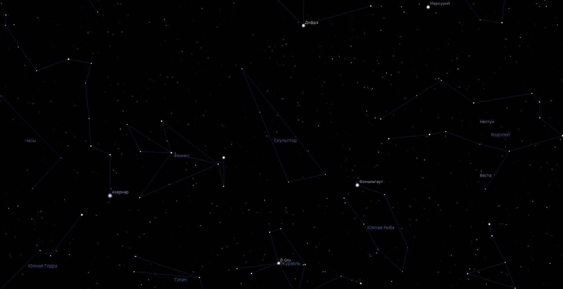 Созвездие Скульптор, вид в программу планетарий Stellarium