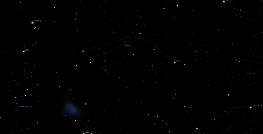 Созвездие Тукан, вид в программу планетарий Stellarium