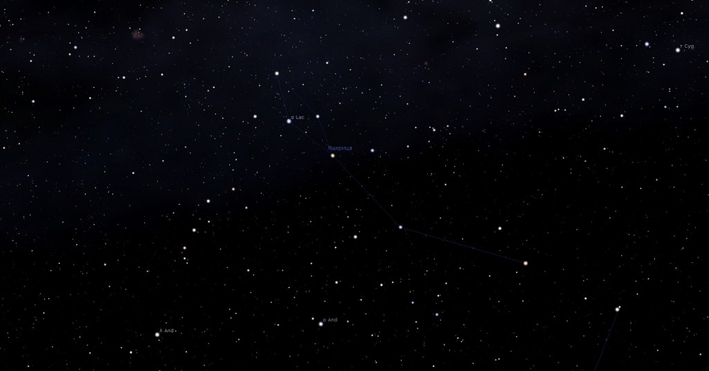 Созвездие Ящерица, вид в программу планетарий Stellarium