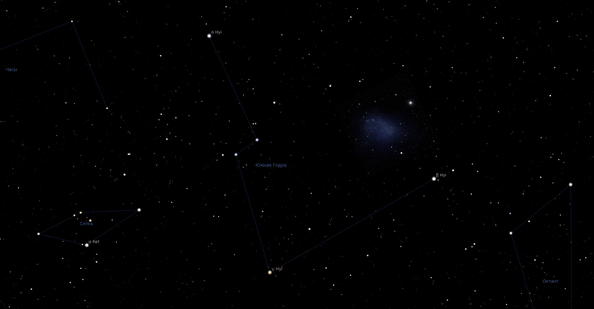 Созвездие Южной Гидры, вид в программу планетарий Stellarium