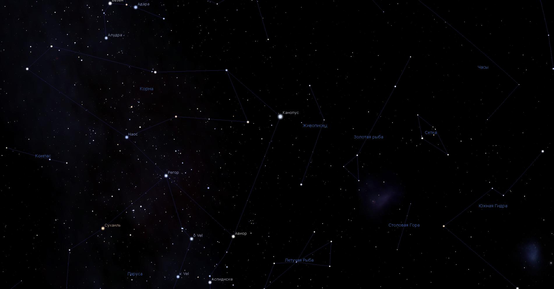 Созвездие Живописец, вид в программу планетарий Stellarium