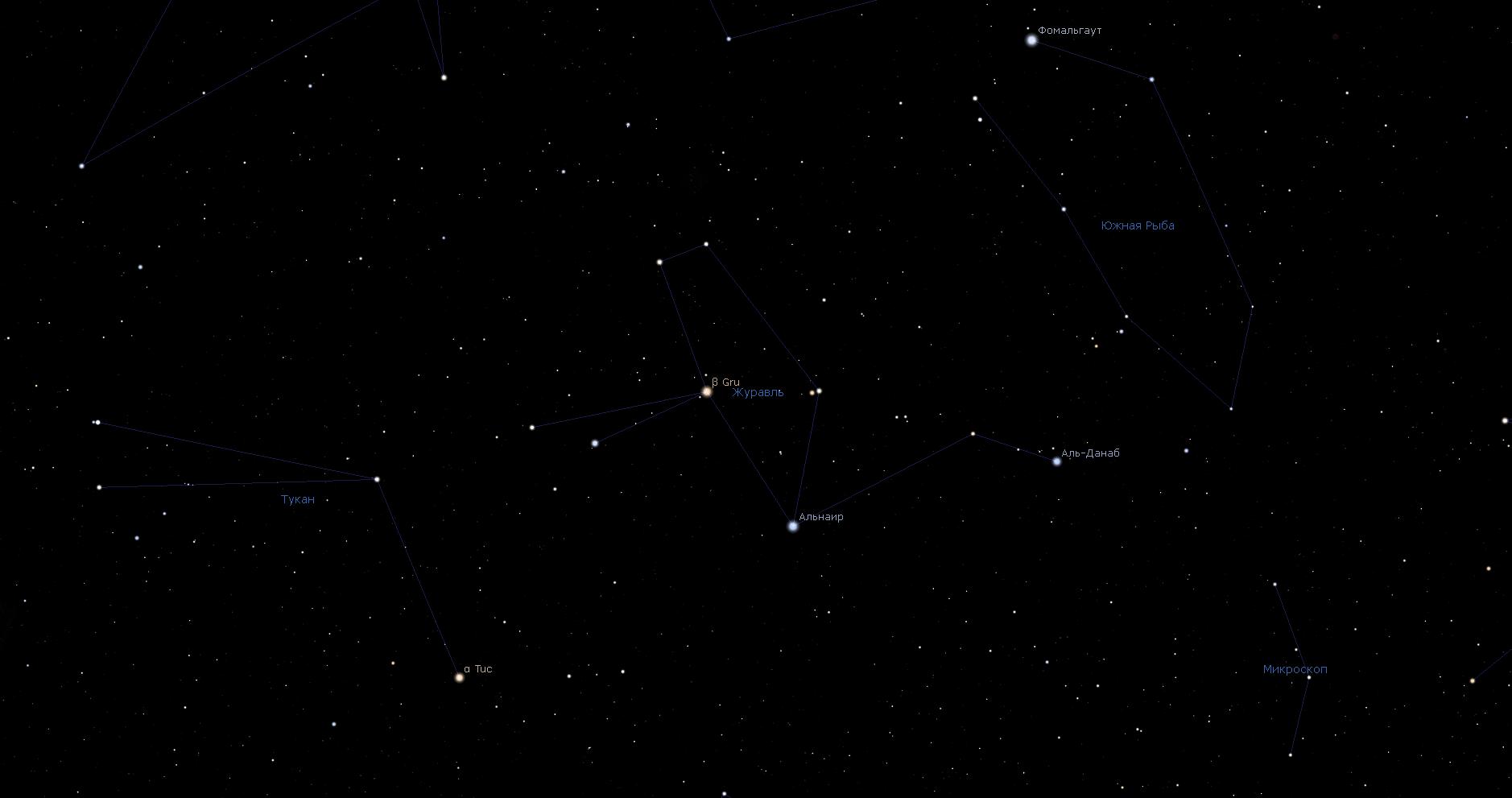 Созвездие Журавль, вид в программу планетарий Stellarium