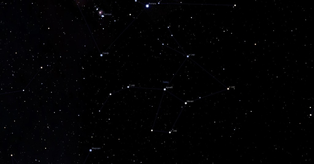 Созвездие Заяц, вид в программу планетарий Stellarium