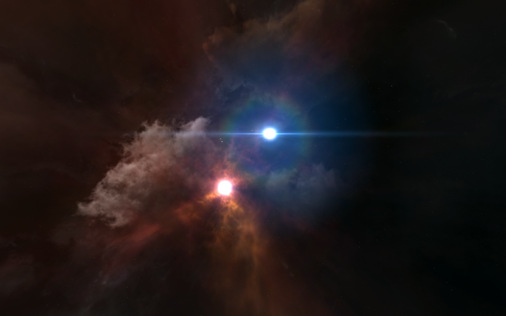 Двойная система звезд (голубая — звезда Вольфа-Райе) 