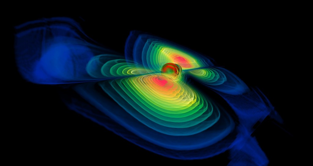 Компьютерная симуляция волн от столкновения двух черных дыр