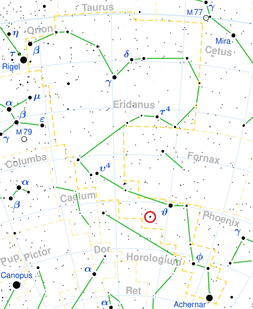 Положение звезды 82 Эридана в созвездии Эридана