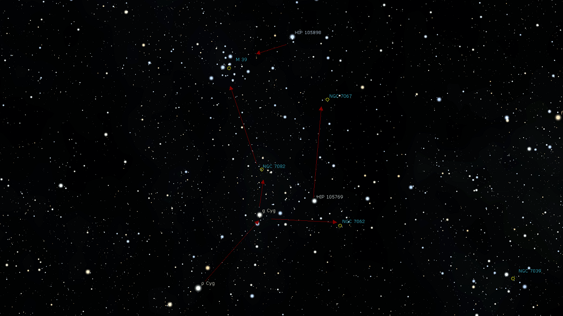Положение скопления M39 относительно ближайших объектов
