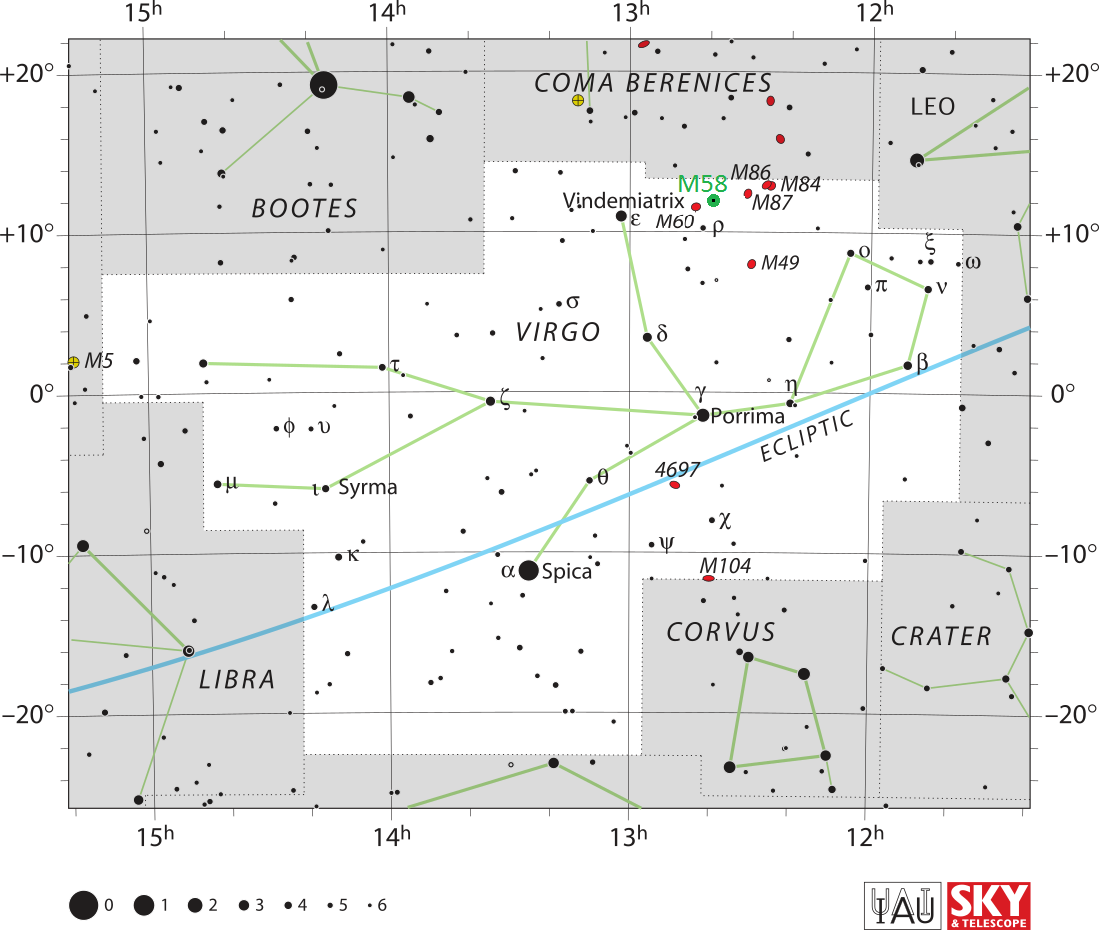 Положение галактики Мессье 60 в созвездии Девы
