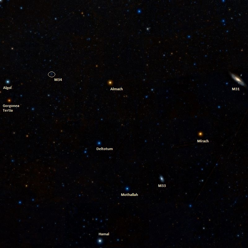 Скопление M34 и соседние объекты