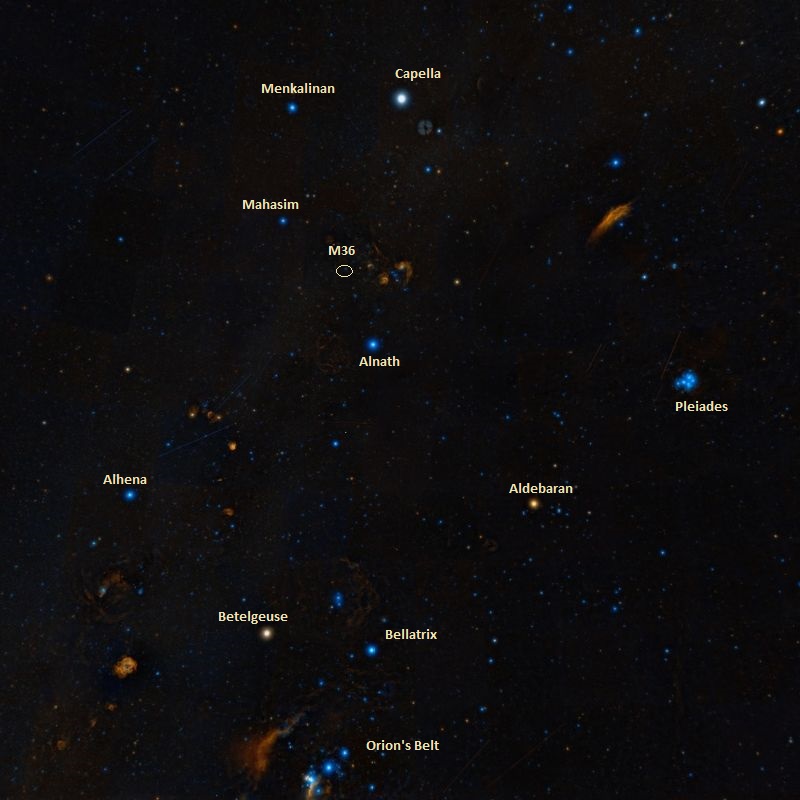 Рассеянное скопление M36 и соседние по небу объекты