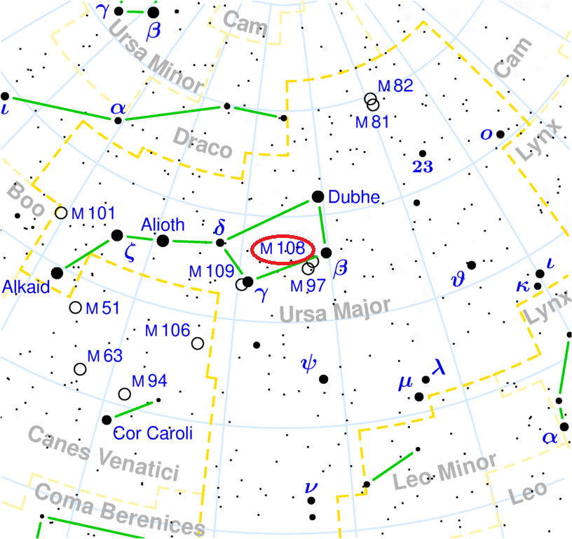 Положение галактики M108 в Большом Ковше