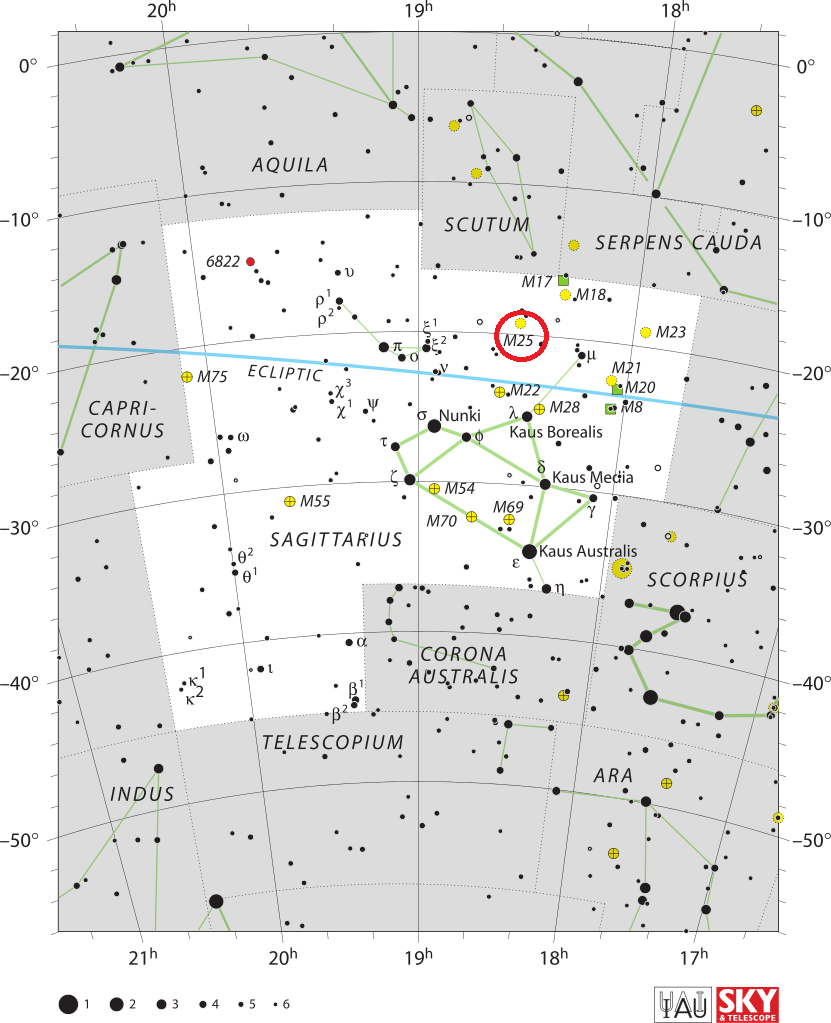 Скопление Мессье 25 в созвездии Стрельца