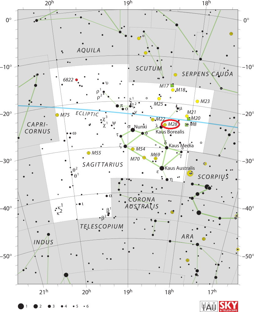 Скопление Мессье 28 в созвездии Стрельца