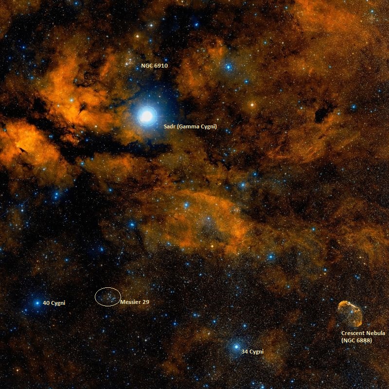 Скопление Мессье 29 и его соседи