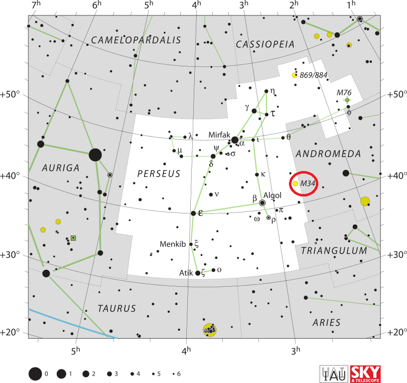 Скопление Мессье 34 в созвездии Персея