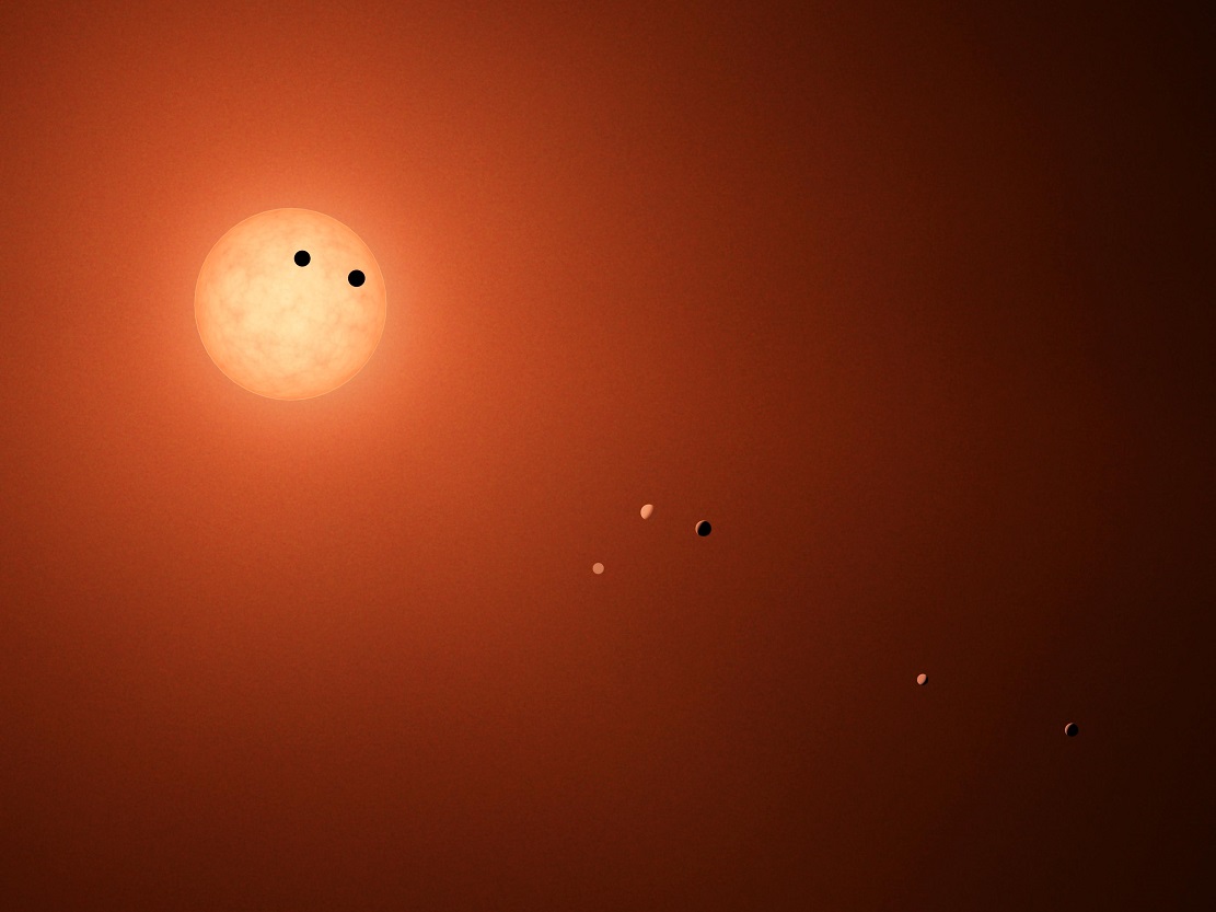 Звезда TRAPPIST-1 и ее планеты в представлении художника
