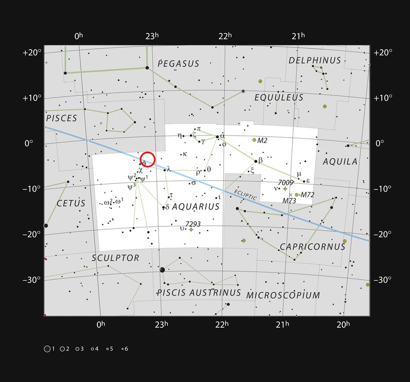 Положение TRAPPIST-1 в созвездии Водолея